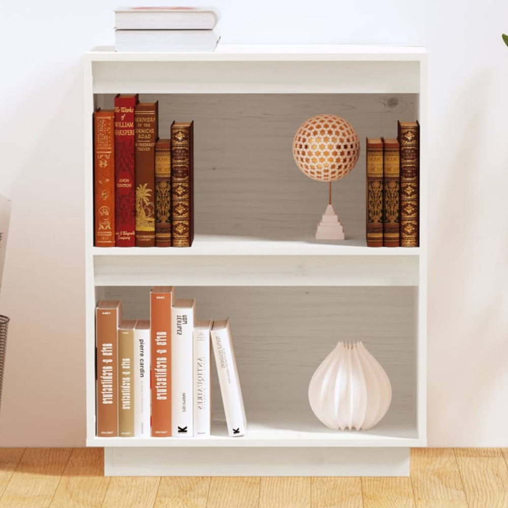 vidaXL 2 Open Shelf White Solid Pine Wood Console Cabinet Image 1