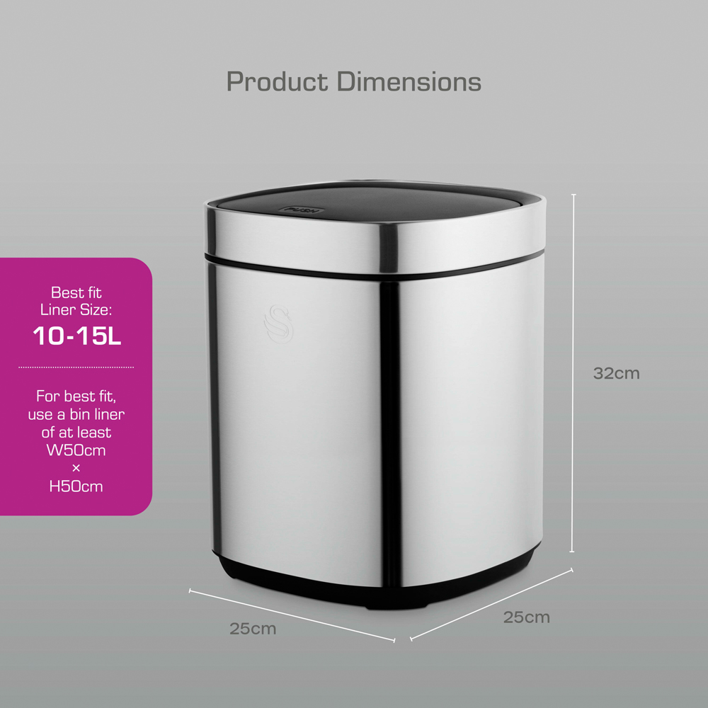 Swan Stainless Steel Touch Bin with Soft Close Lid 12L Image 9