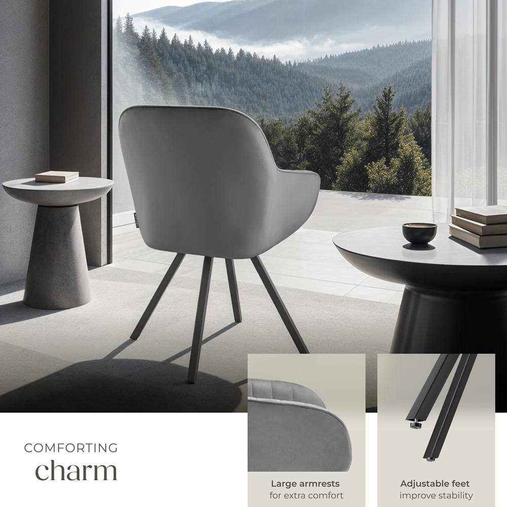 tectake Set of 4 Grey Velvet Fabric Lounge Armchair Image 4