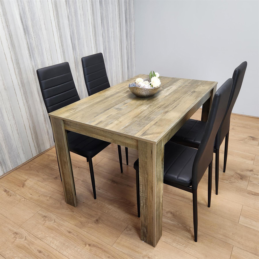 Kosy Koala 4 Seater Wood and Faux Leather Dining Set Rustic Effect and Black Image 6