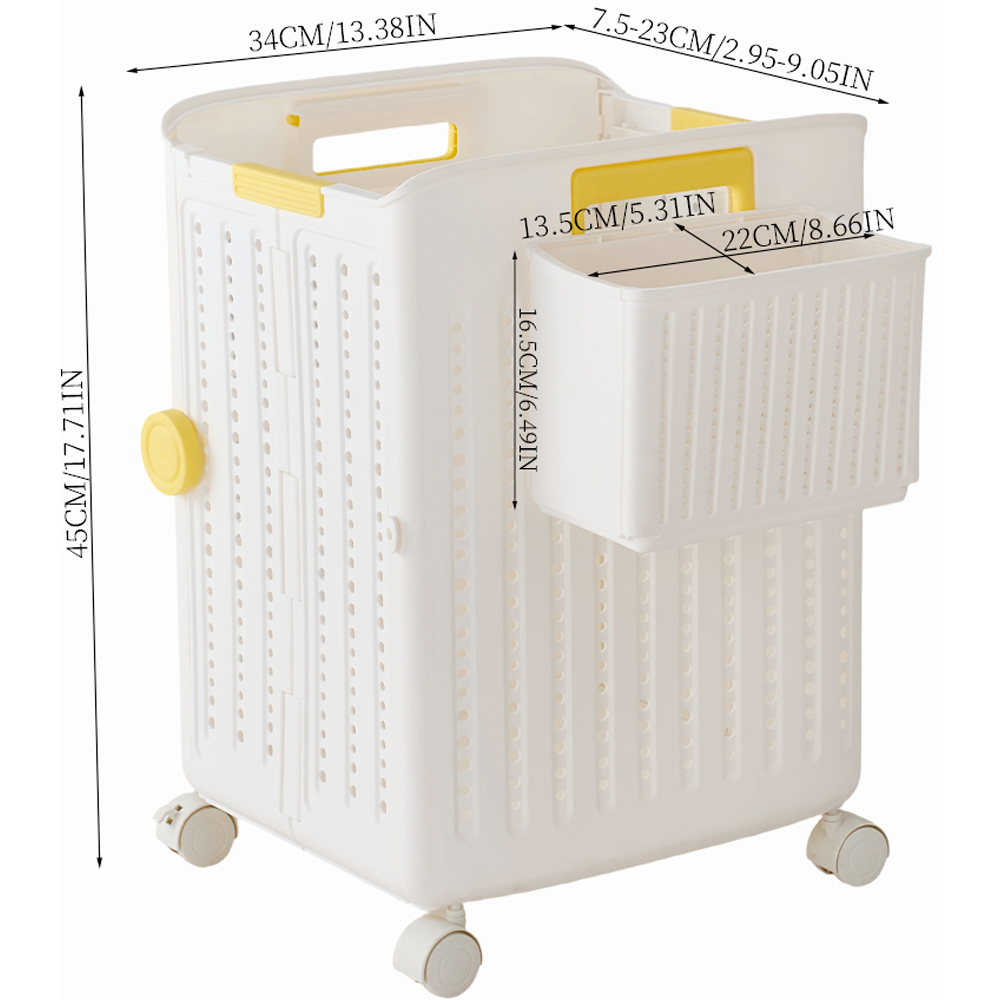 Living and Home Medium White Foldable Laundry Basket with Hanging Basket and Castors Image 8
