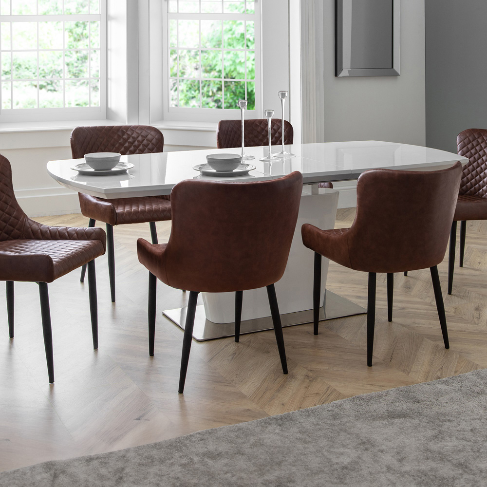 Julian Bowen Como 6 Seater White High Gloss Table with Brown Luxe Chairs Image 1