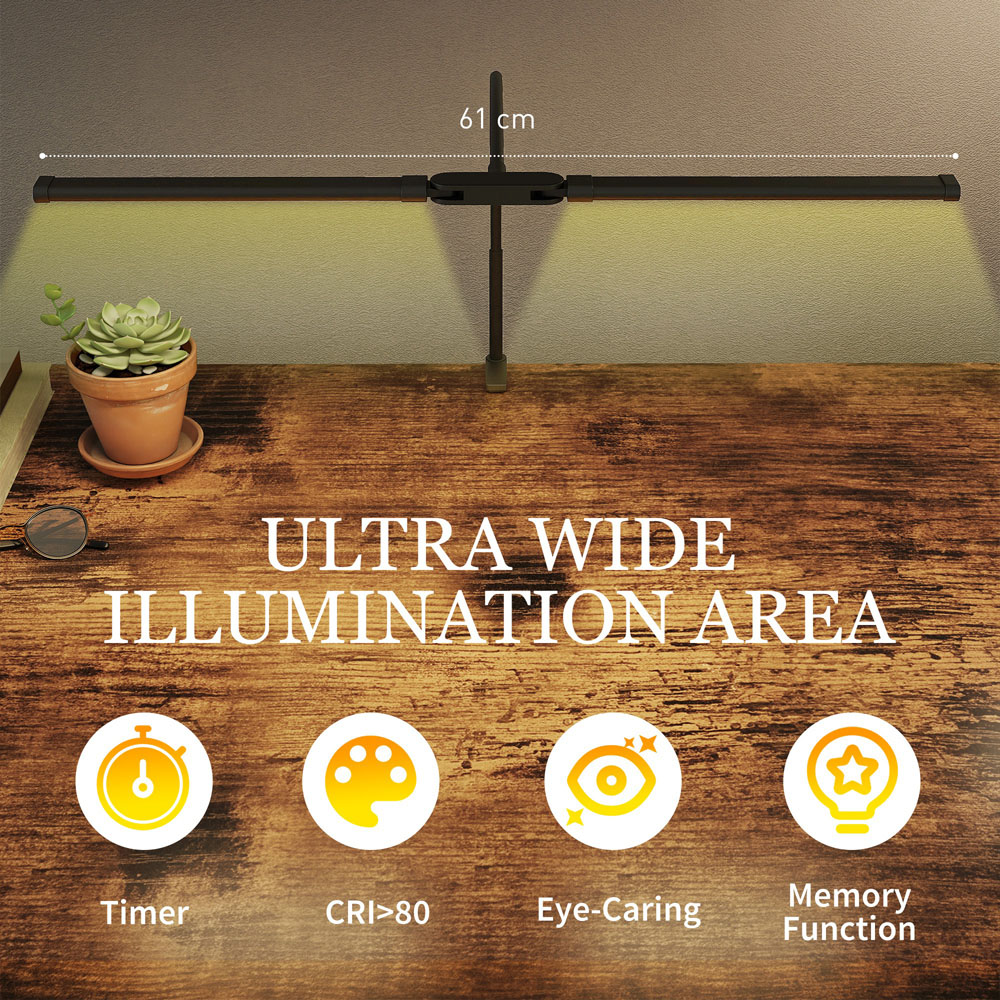 HOMCOM Black Double Head Dimmable LED Table Lamp with Clamp Image 6
