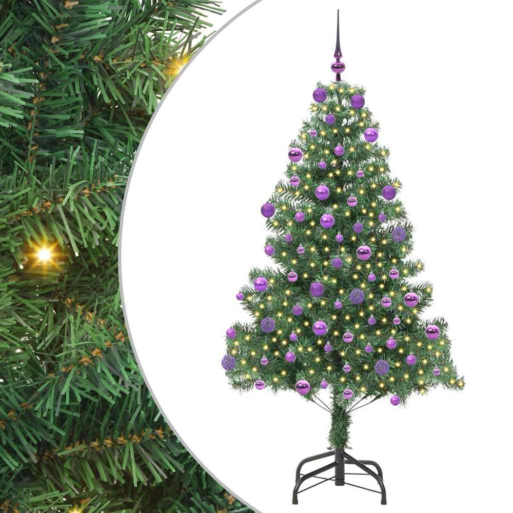 vidaXL Pre-Lit Lilac Baubles Green Artificial Christmas Tree 6ft Image 2