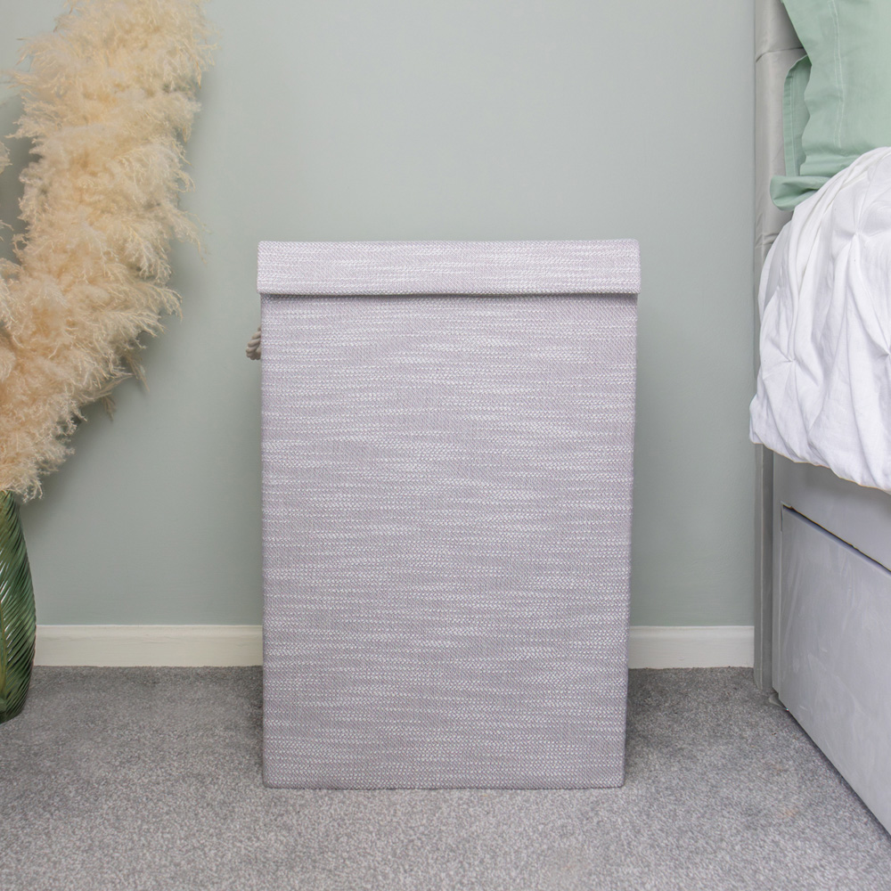 JVL Serena Light Grey Foldable Laundry Hamper with Lid Image 2