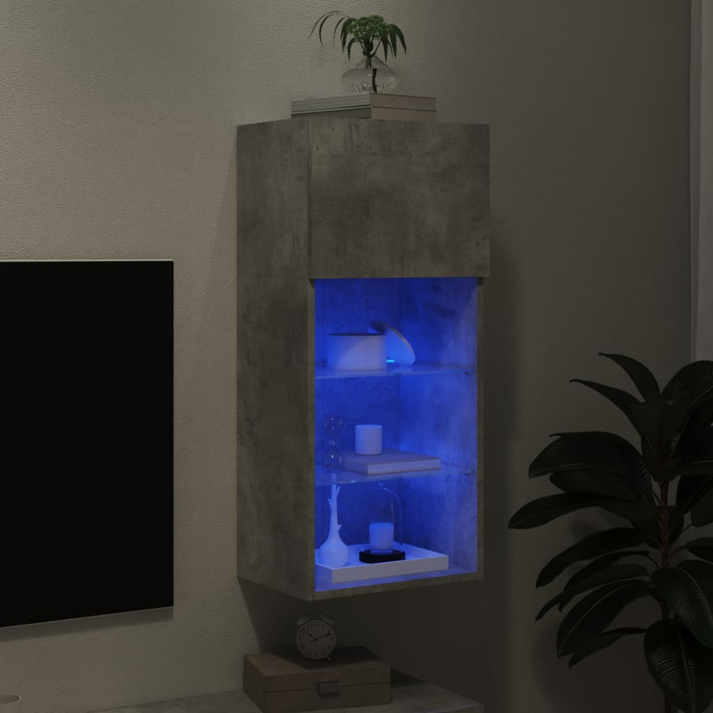 vidaXL Single Door 3 Shelf Concrete Grey Wall Mounted TV Cabinet with RGB LED Lights Image 9