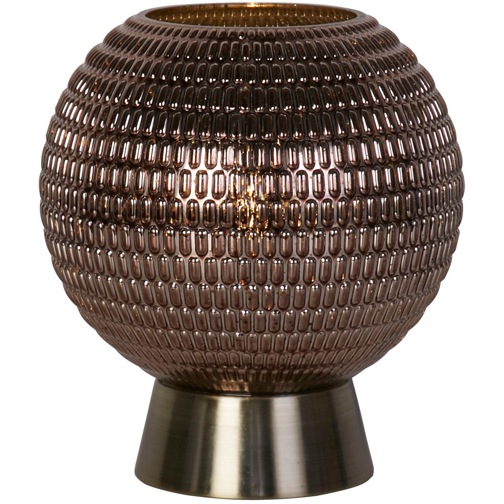 Lighting Collection Feng Brown Smoke Glass Shade Satin Brass Battery Powered Table Lamp Image 3