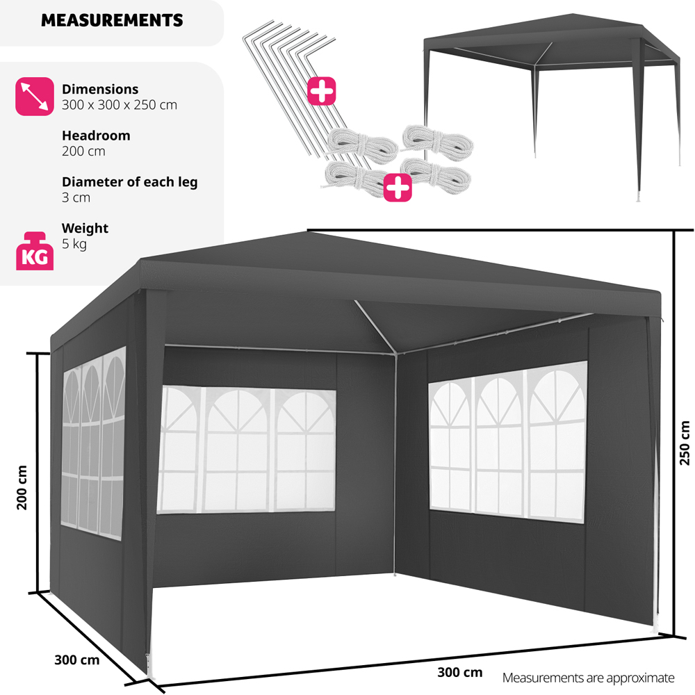 tectake Baraban 3 x 3m Grey Gazebo with 3 Side Panels Image 9