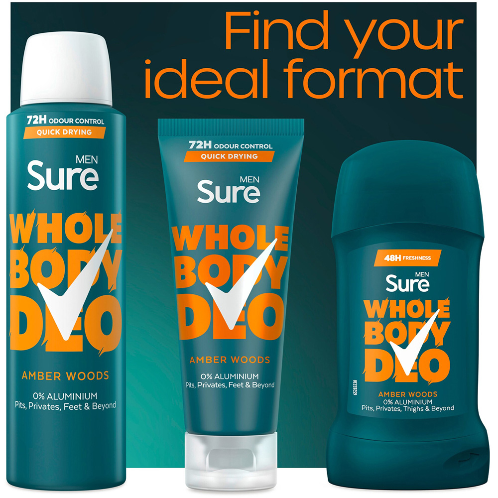 Sure Men Whole Body Amber Woods All Over Odour Control Deodorant Stick 50ml 6 Pack Image 6