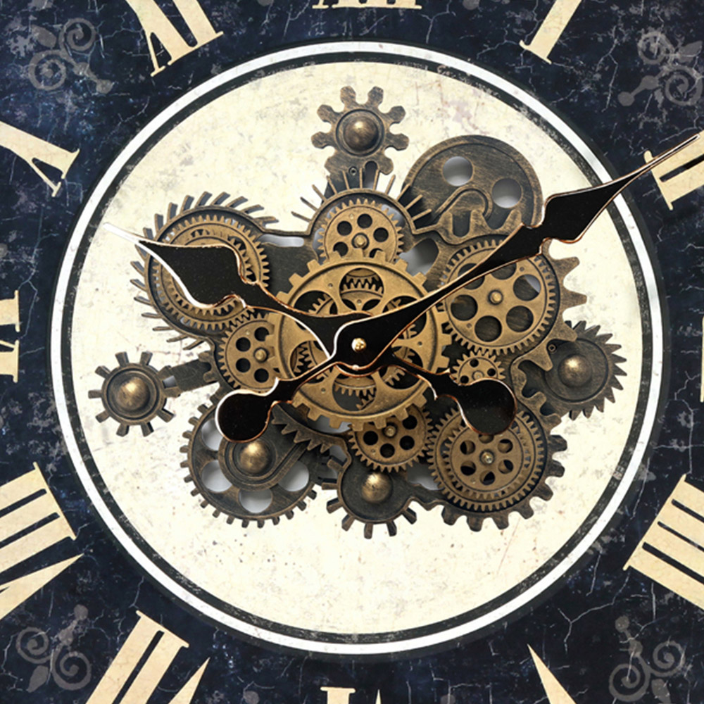 Acacia Home Black Round Gear Wall Clock 80cm Image 2