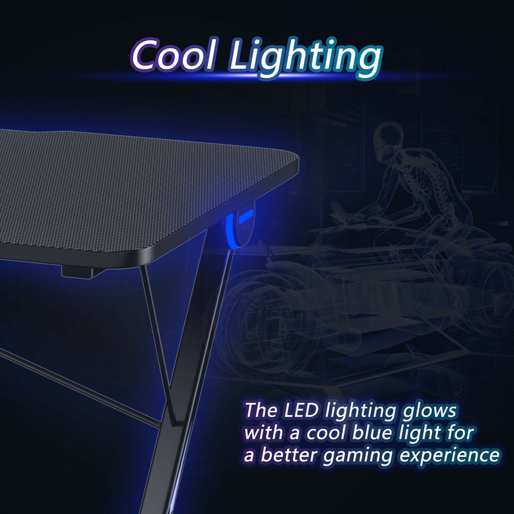 Costway Z Shaped Ergonomic Gaming Desk with Blue Lights Image 6