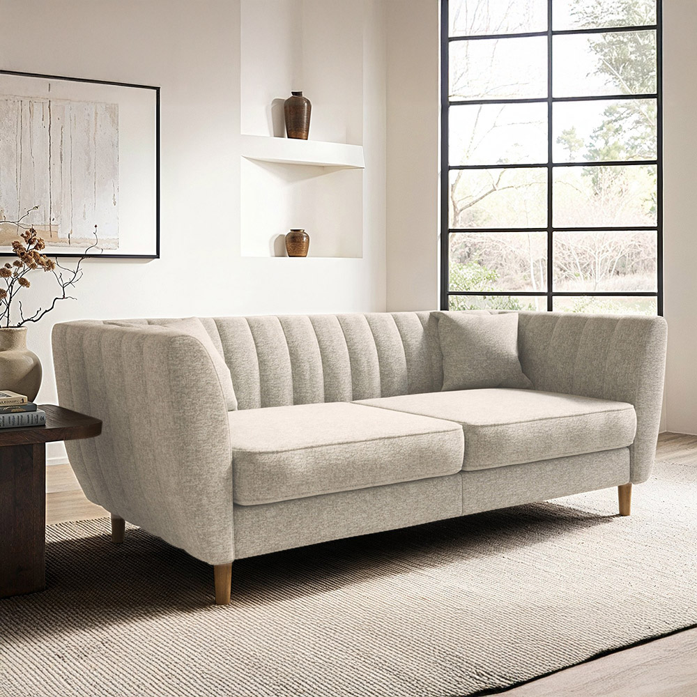 Solace+Co Remi 3 Seater Beige Mid Century Chenille Sofa Image 5