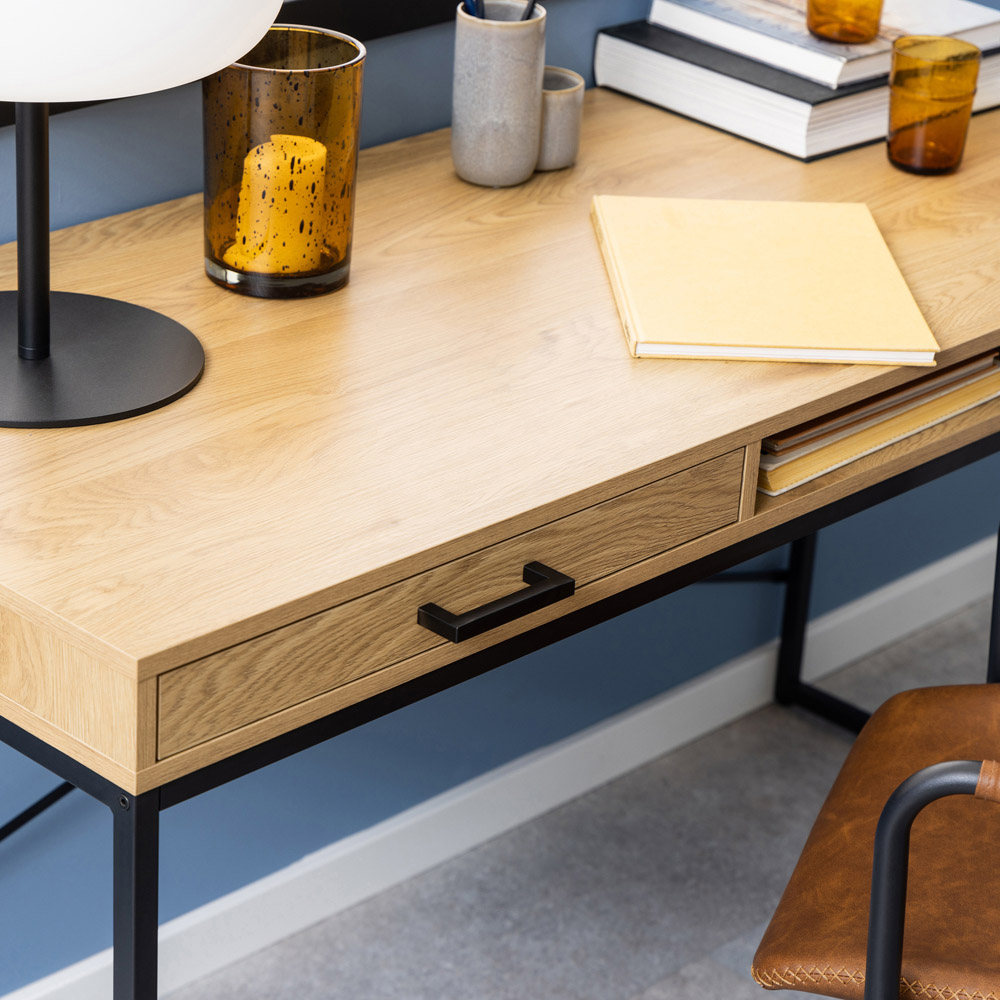 Florence Seaford Single Drawer Single Shelf Office Desk Black and Oak Image 8