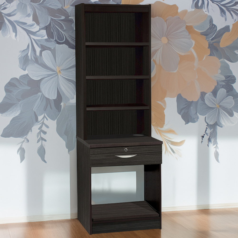 R White Cabinets Single Drawer 4 Shelf Printer Desk Stand with Hutch Black Image 1