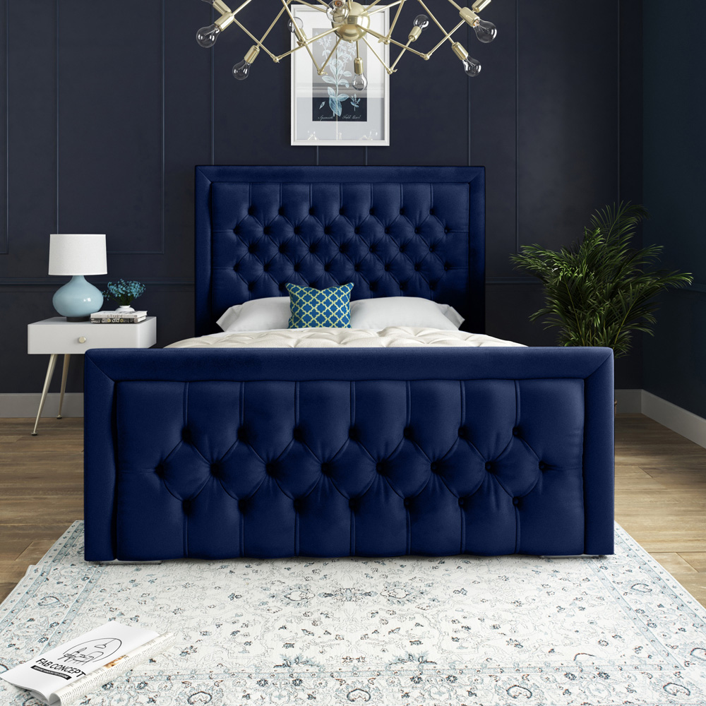 DS Living Kingston Single Blue Soft Velvet Bed Frame Image 3