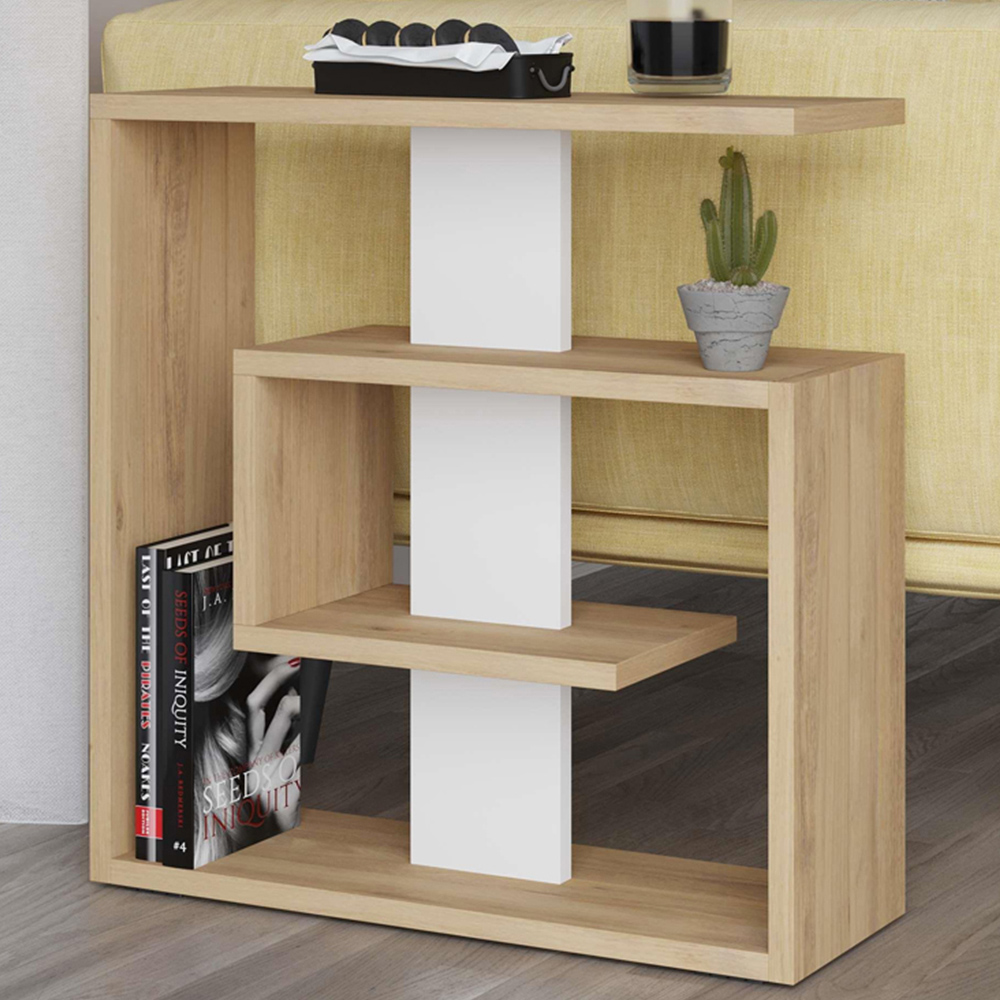 Decortie Saly Oak and White Modern Side End Table Image 1