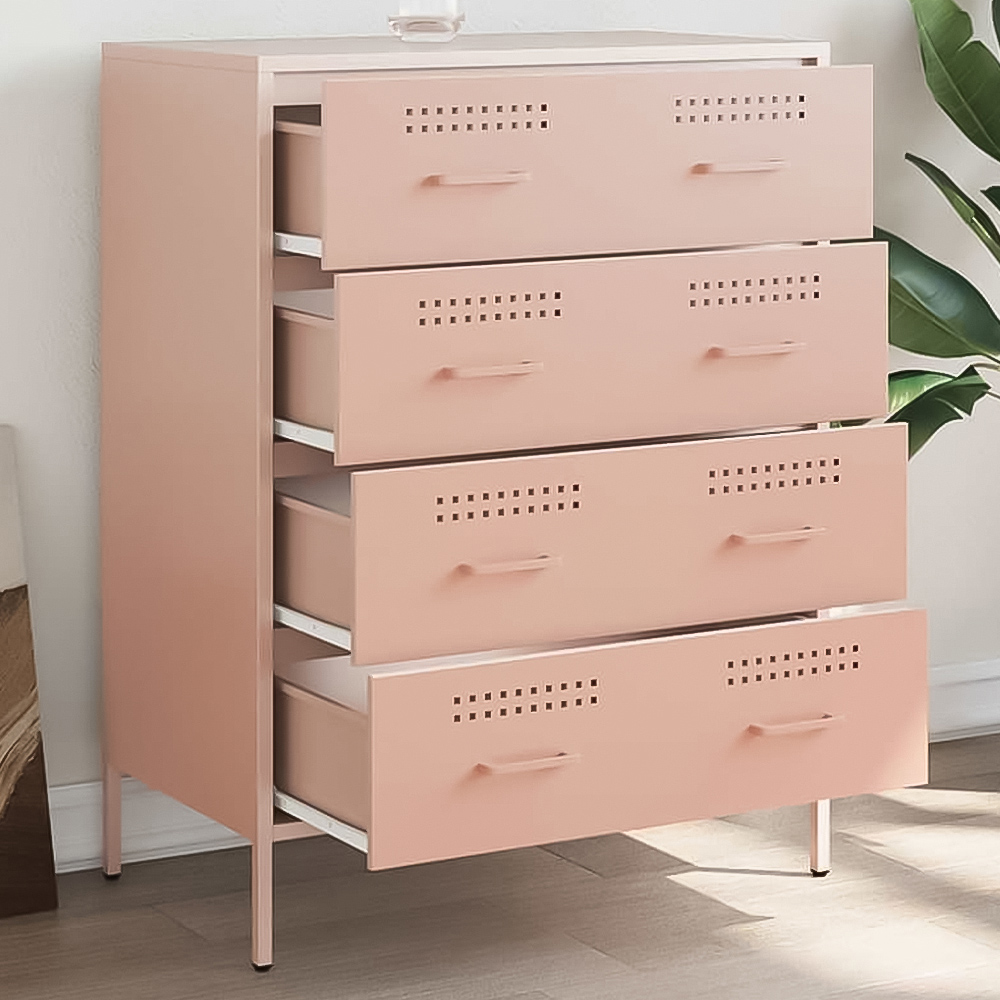 vidaXL 4 Drawer Pink Steel Industrial Style Sideboard Image 1