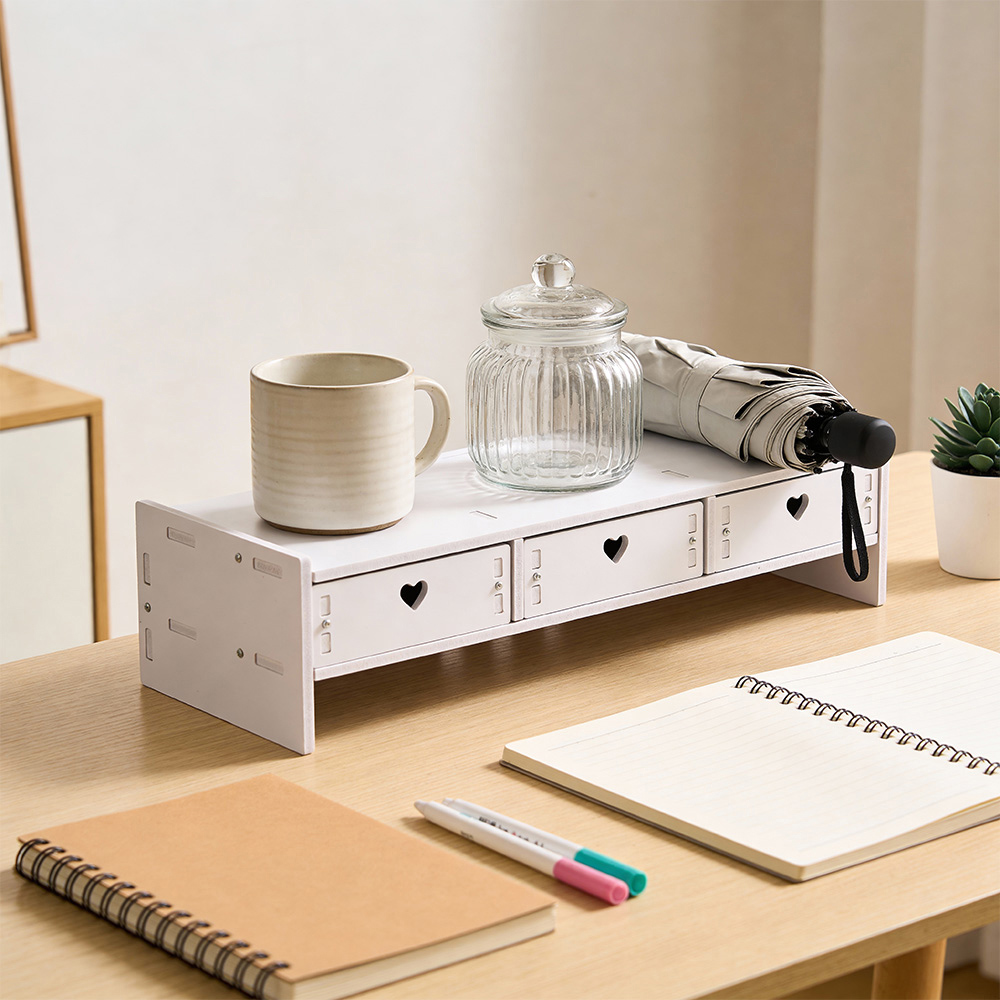 Living and Home 3 Drawer White Monitor Stand Riser Image 7