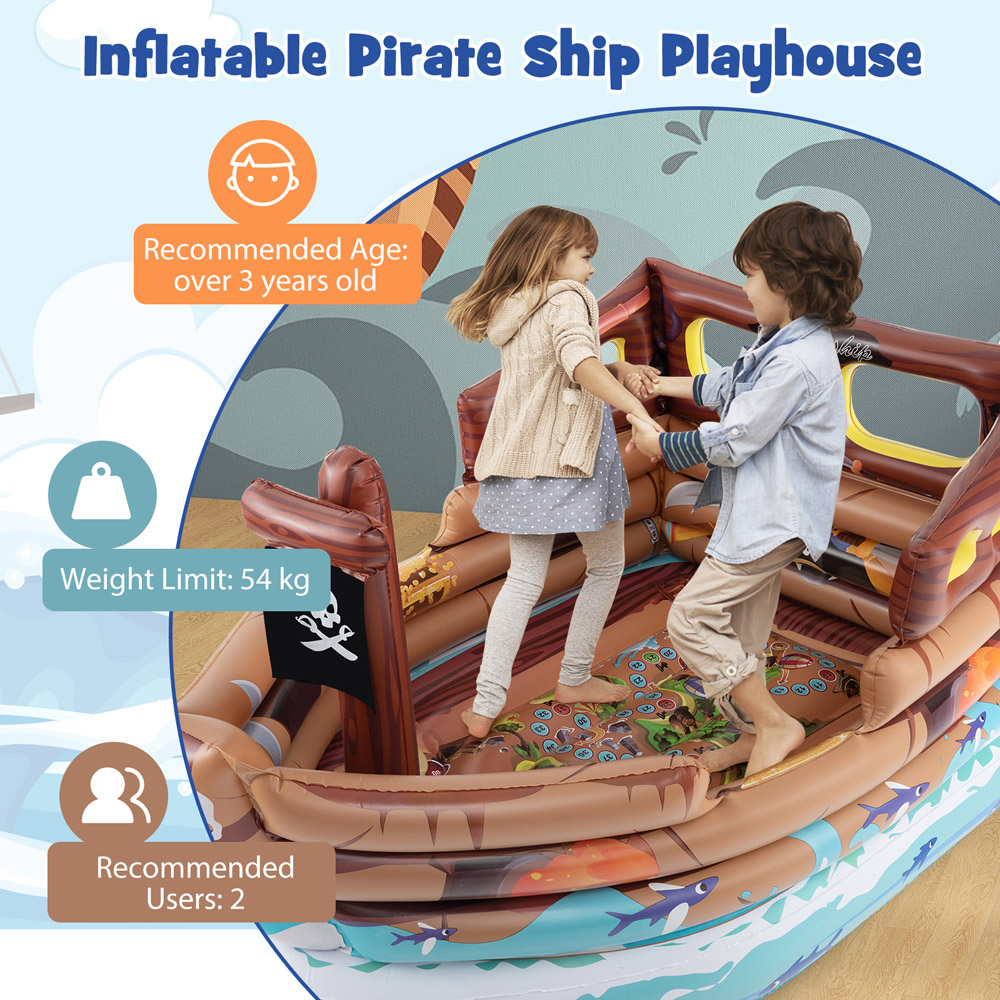 Costway Multicolour Inflatable Pirate Ship Playhouse with Built-in Motor Image 8