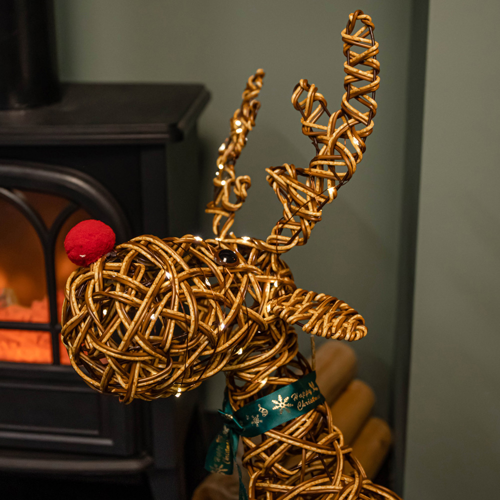 Samuel Alexander Light Up Brown Reindeer Christmas Decoration with Red Nose Image 3