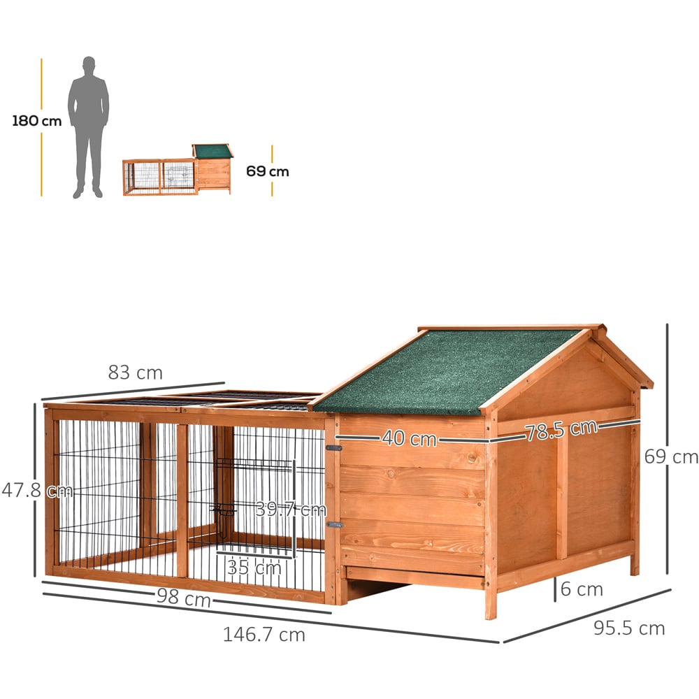 PawHut Wooden Rabbit Hutch with Openable Roof and Run Image 6
