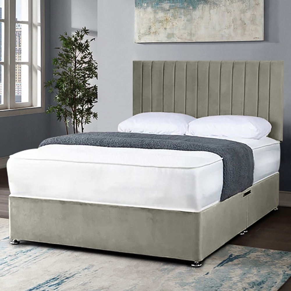 Eleganza Home Naptime Super King Size Grey Plush Divan Bed with Lined Headboard Image 1