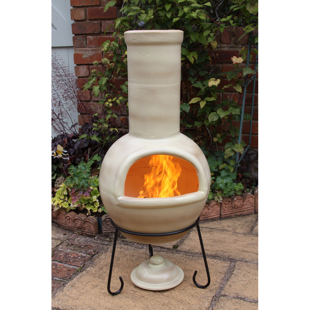 Gardeco Sempra Large Glazed Cappuccino Chimalin AFC Chimenea with Lid and Stand Image 2