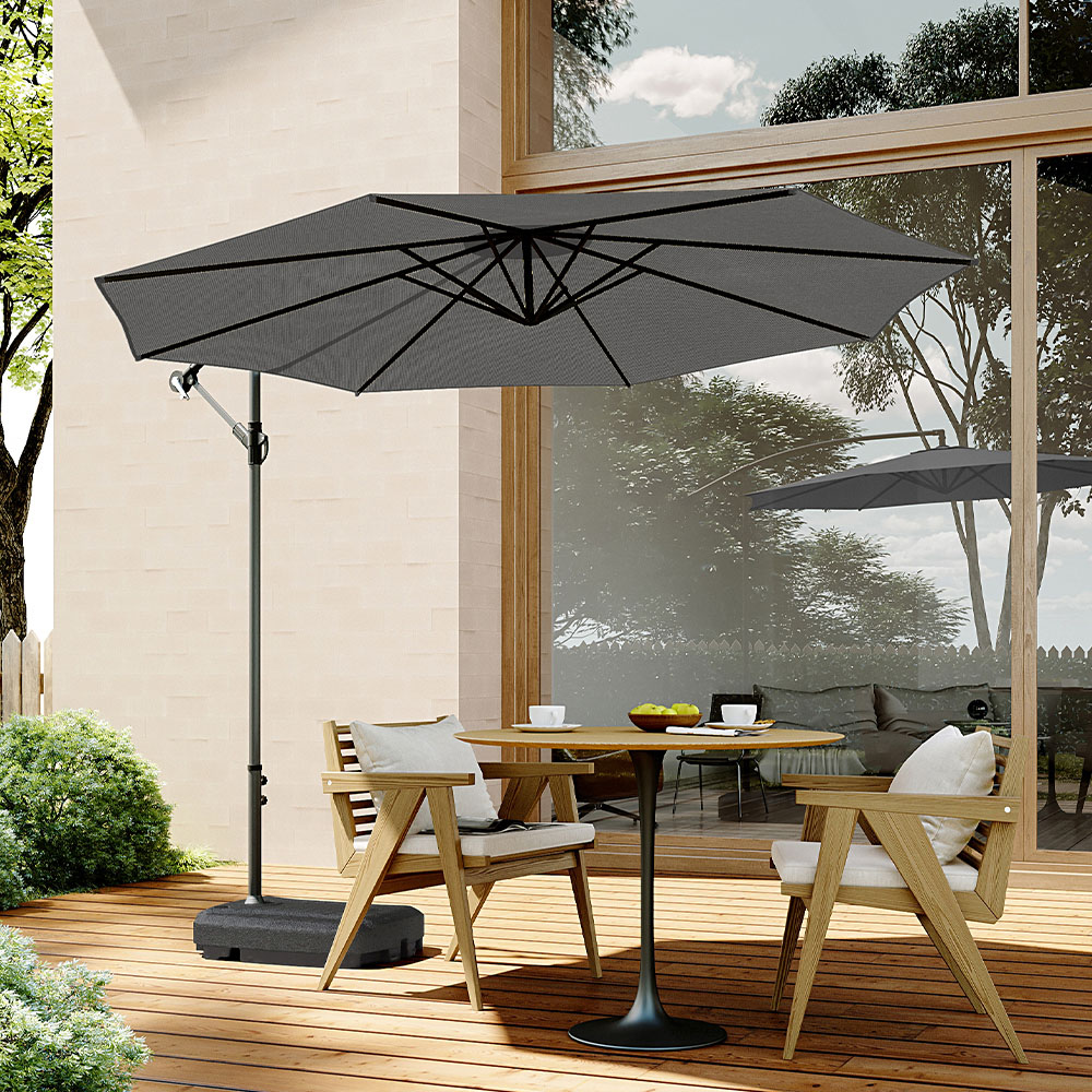 Living and Home Dark Grey Cantilever Parasol 3m with 60L Fillable Base Image 6