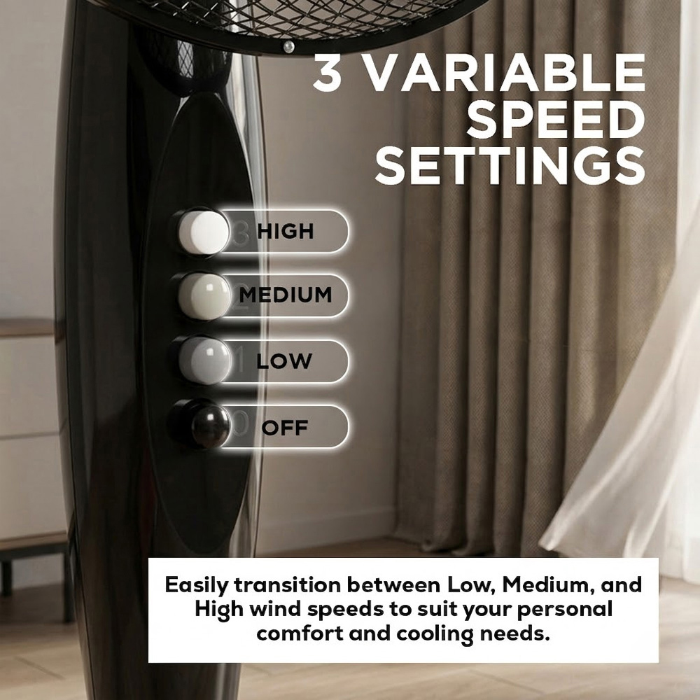 Alivio Black 3 Blade Quiet Adjustable Oscillating Pedestal Floor Fan 45W Image 8