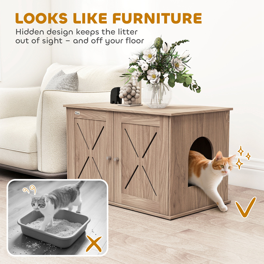 PawHut Walnut Brown Cat Litter Box Enclosure Image 7