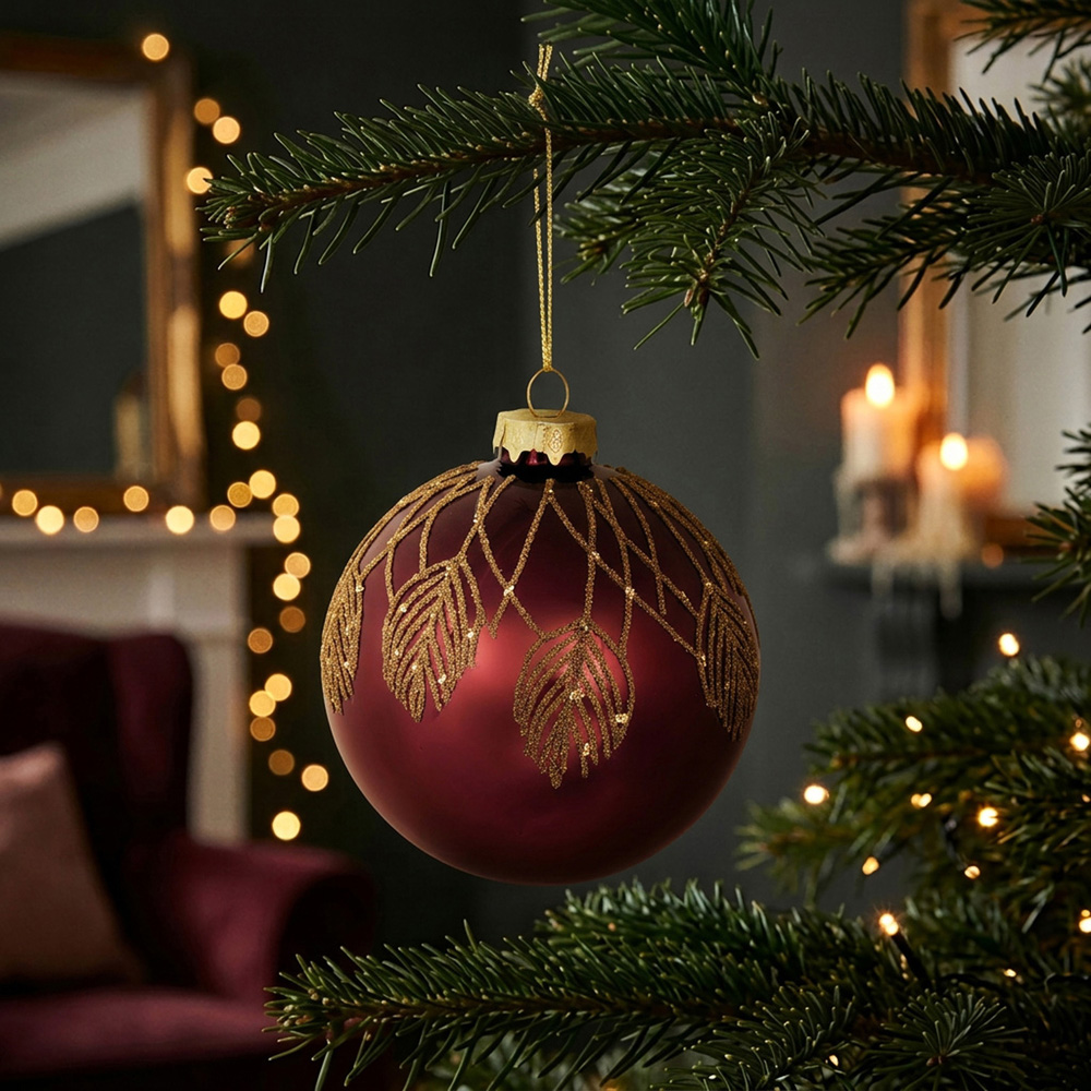 Glitter Detailed Burgundy Bauble Image 2