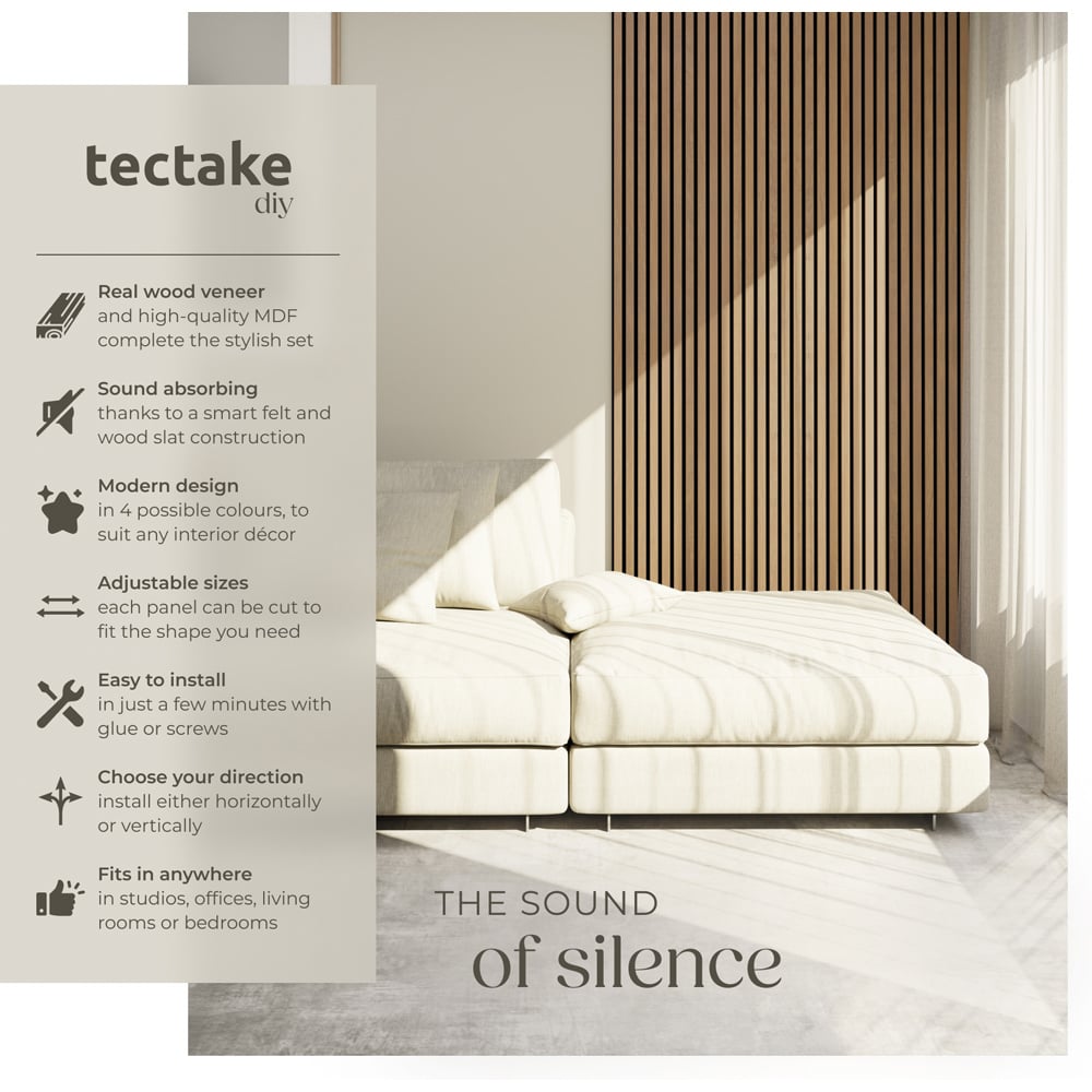 tectake Light Oak Wood Effect Acoustic Wall Panel 4 Pack Image 7