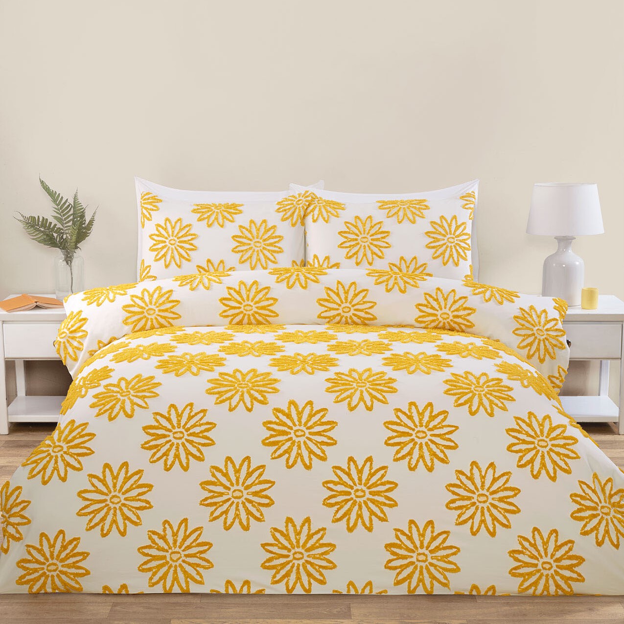 Alyssa Tufted Duvet Set Ochre and White / Single Image 1