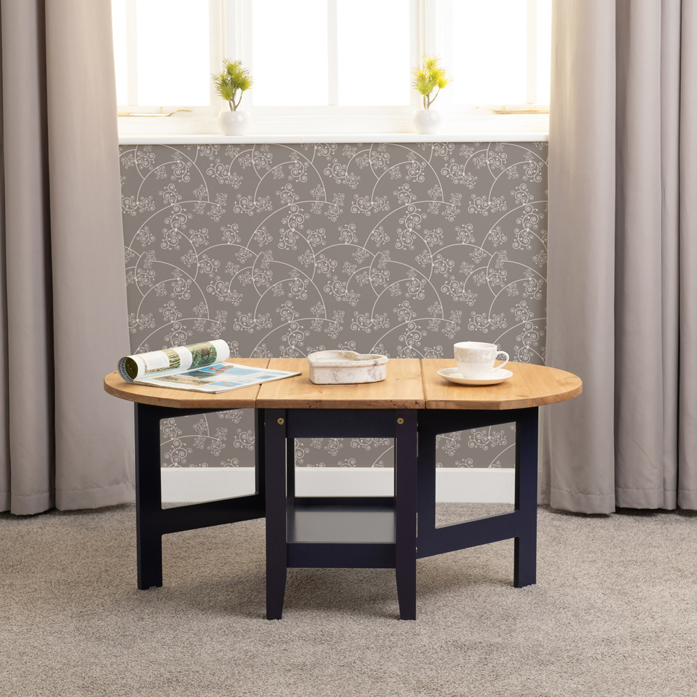 Seconique Santos Single Shelf Drop Leaf Navy Distressed Waxed Pine Coffee Table Image 6
