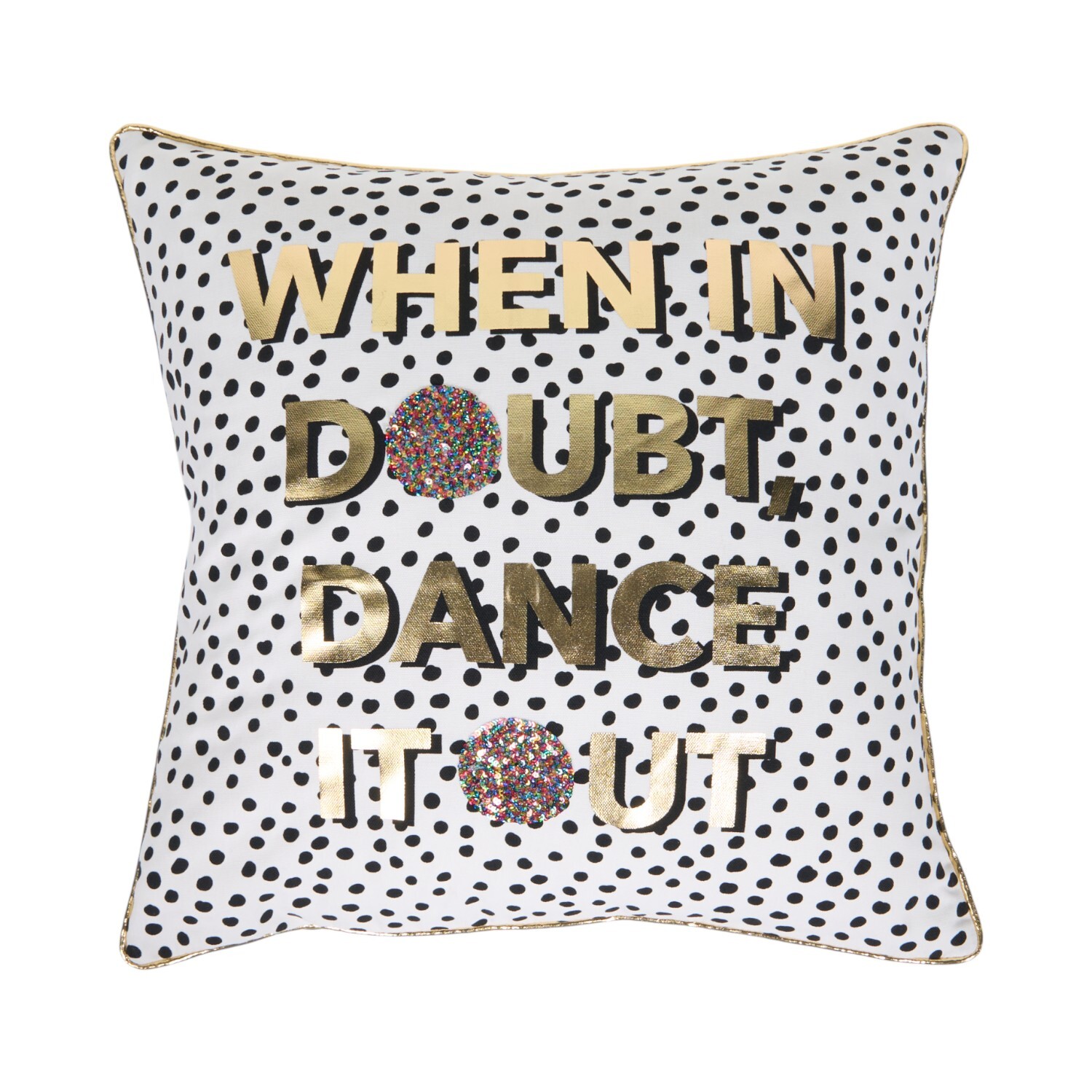 Dance It Out Cushion White, Black and Gold Image 1