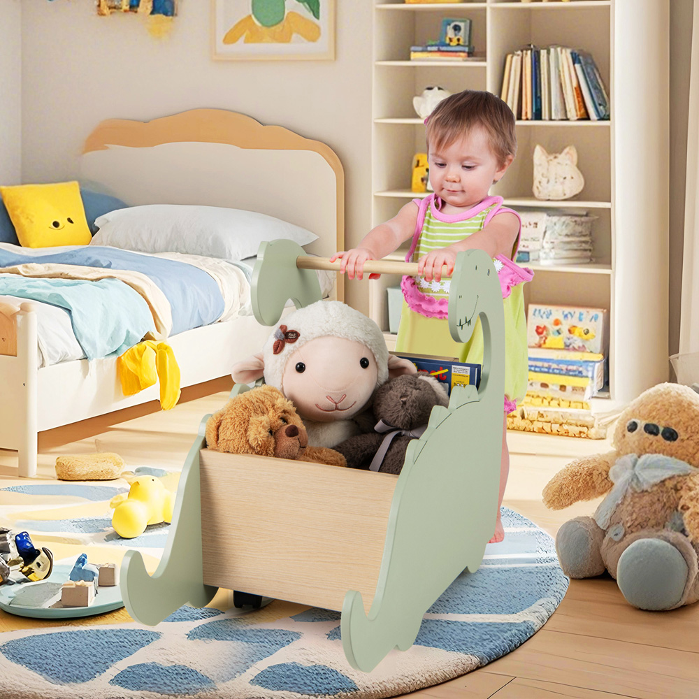 Costway 2-in-1 Green Wooden Baby Push Walker with Pine Wood Handle Image 6