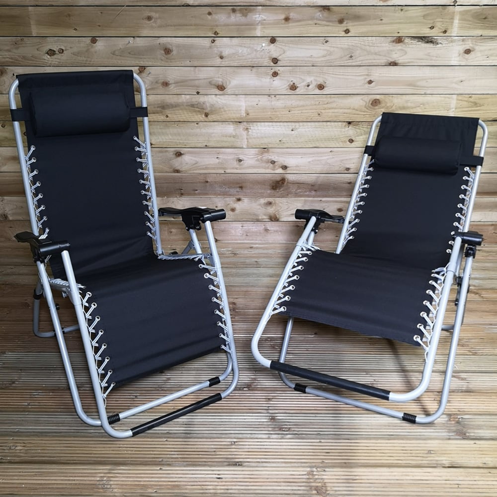 Samuel Alexander Set of 2 Black and Silver Garden Relaxer Chair Image 1