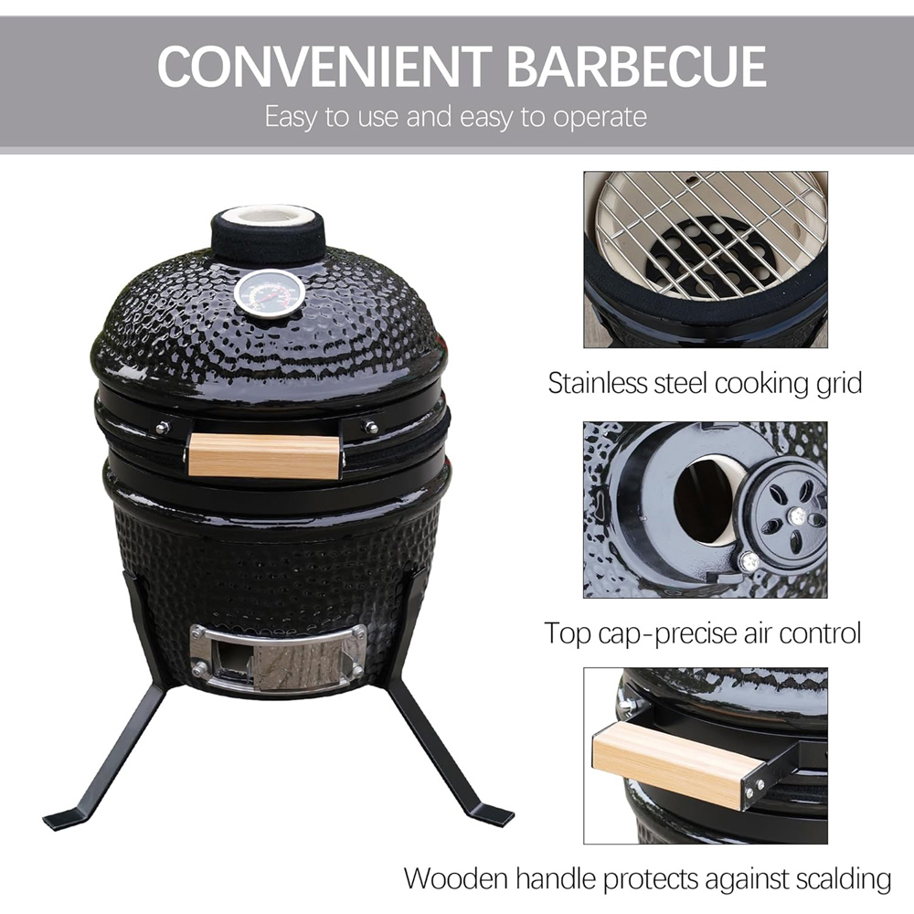 Alivio Kamado Black Portable Ceramic 13 inch Mini BBQ Grill Smoker Egg with Stand Image 8