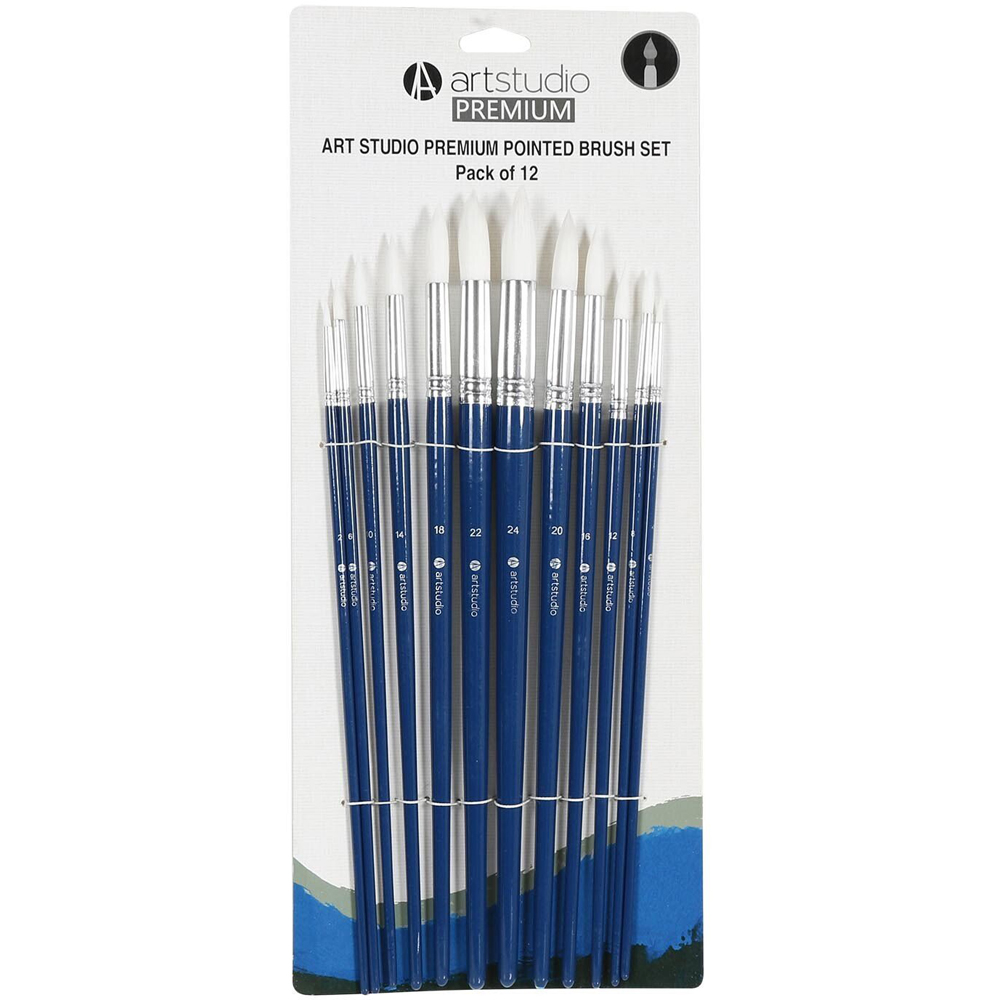 Art Studio Premium Pointed Paint Brushes 12 Pack Image
