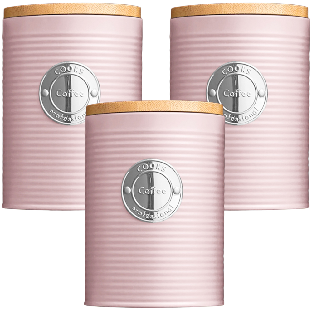 Cooks Professional Pink and Silver 3 Piece Kitchen Food Storage Set with Bamboo Lid Image 1