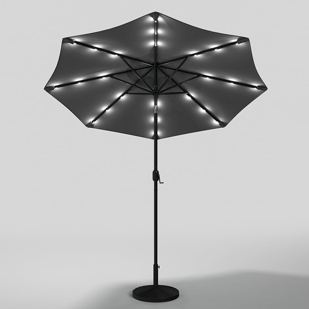 Living and Home Dark Grey 24 LED Crank Lift Garden Parasol with Resin Base 3m Image 6