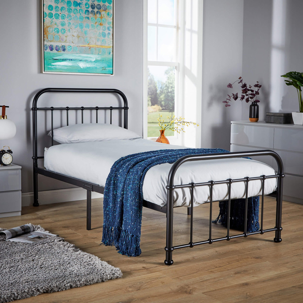 Home Source Minerva Vintage Single Black Metal Bed Frame Image 6
