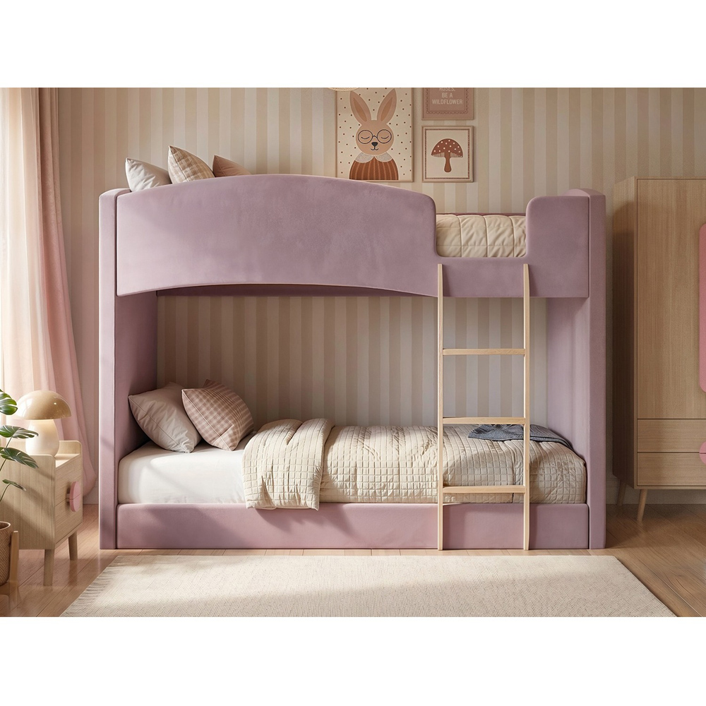 Flair Zoey Pink Velvet Upholstered Bunk Bed Image 4
