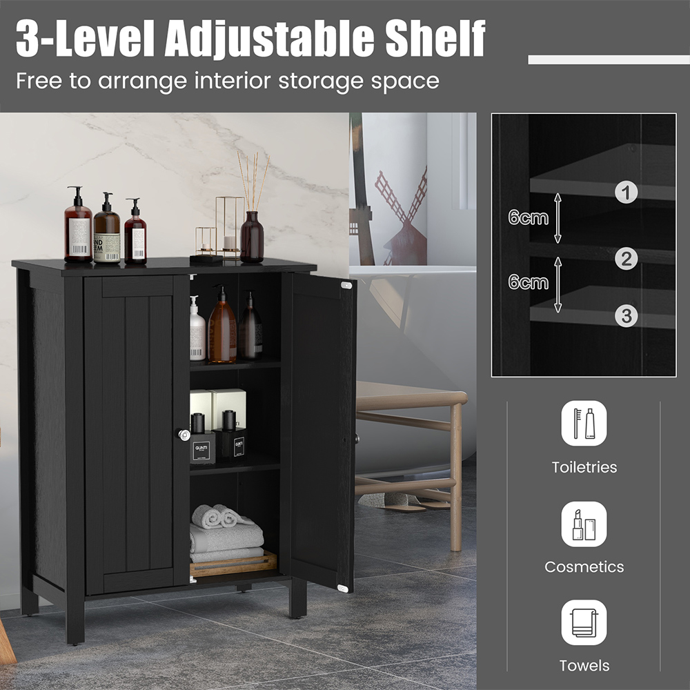 Costway 2 Door Black Adjustable Shelf Free Standing Floor Cabinet Image 6