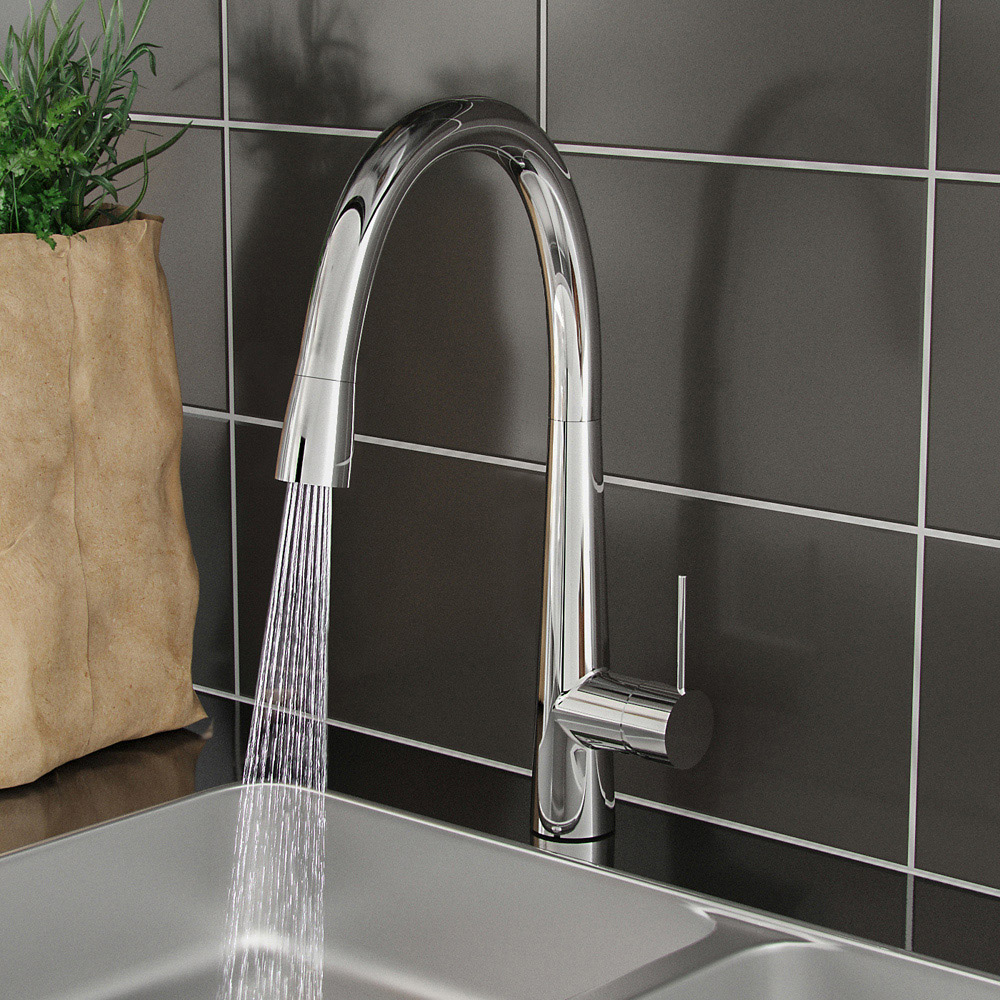 Nes Home Corry Chrome Single Lever Modern Swivel Spout Mono Kitchen Mixer Tap Image 3