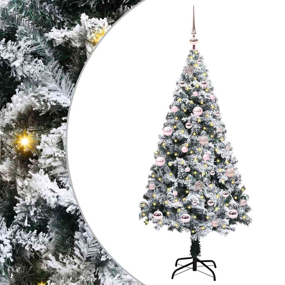 vidaXL Pre-Lit Pink Baubles White Artificial Christmas Tree 5ft Image 2