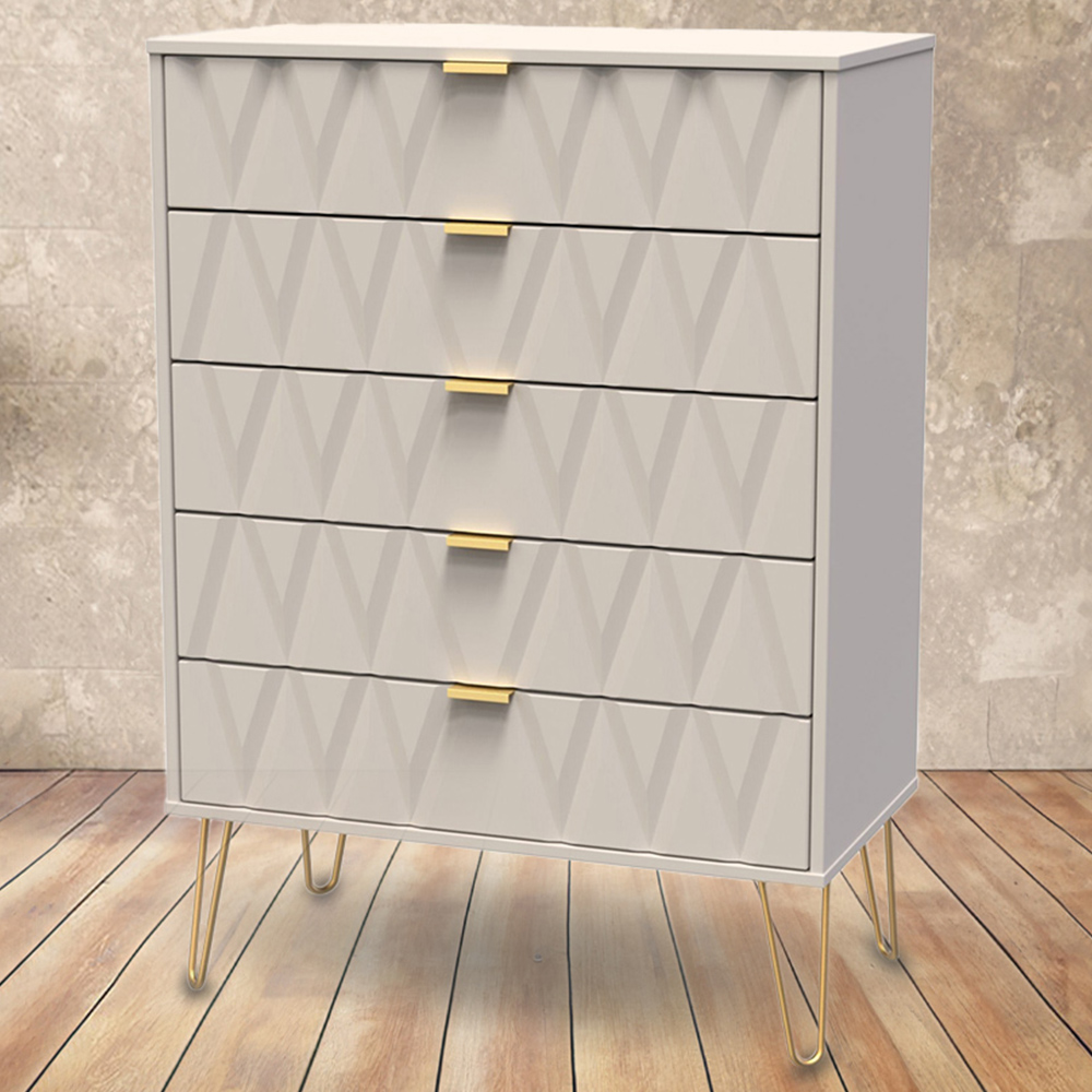 Crowndale Diamond 5 Drawer Matt Kashmir Chest of Drawers Image 1
