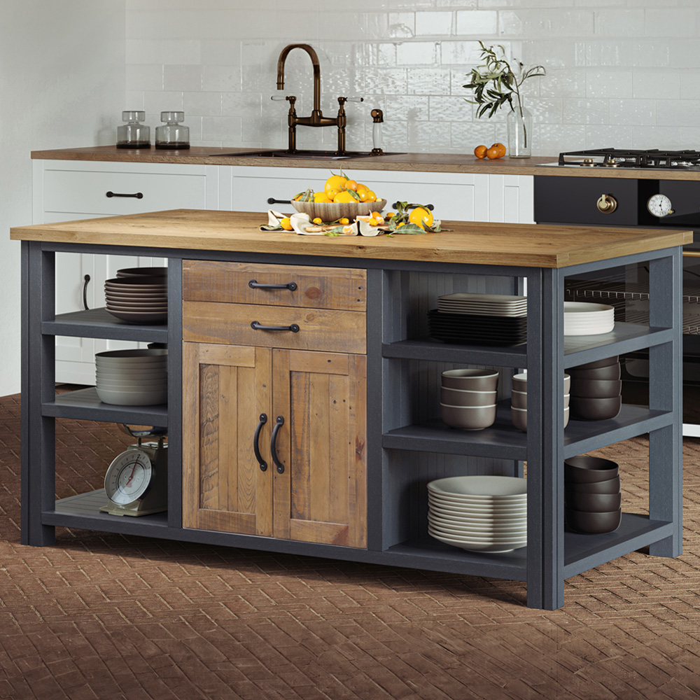 Baumhaus Splash of Blue 2 Door 4 Drawer 2 Shelf Wooden Blue Kitchen Island Image 1