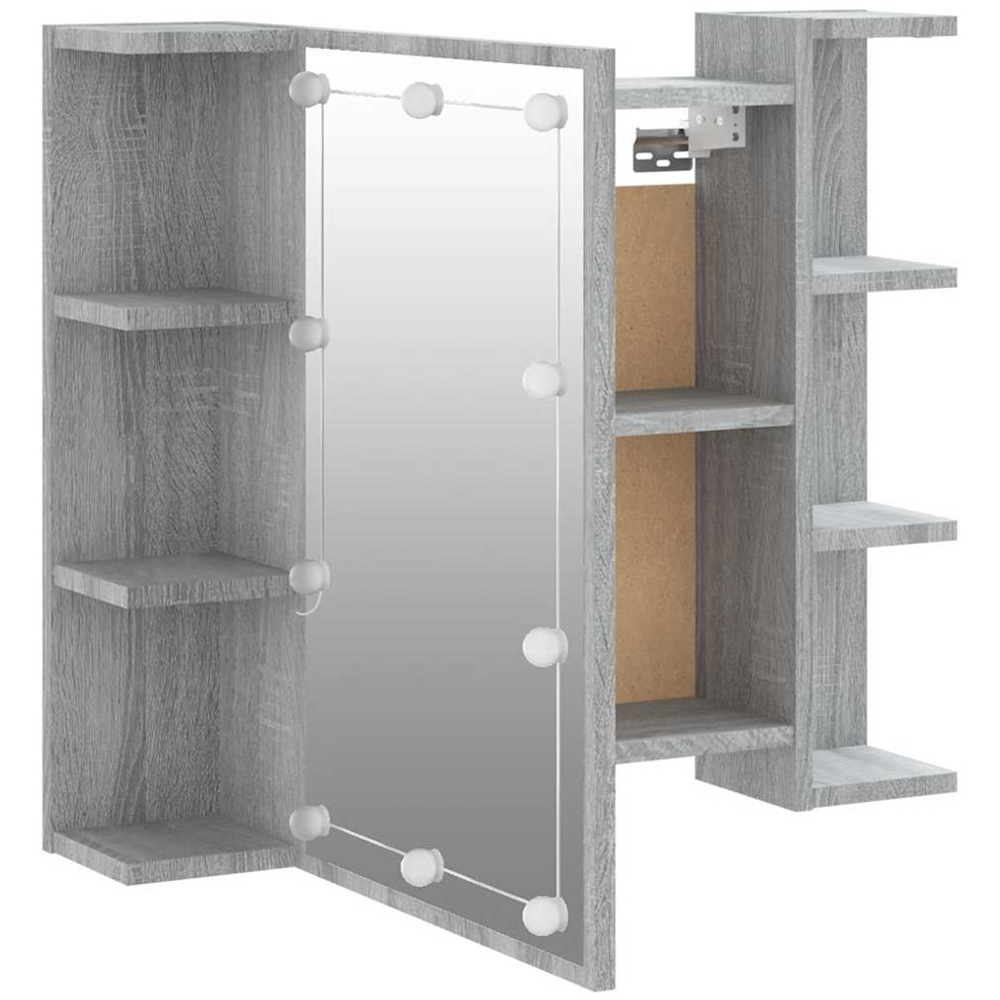vidaXL Single Door 6 Shelf Grey Sonoma Wall Mounted Mirrored Bathroom Cabinet with LED Image 3
