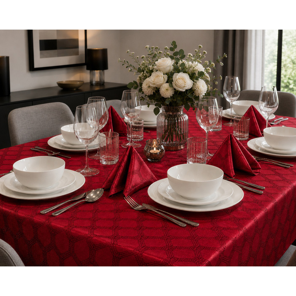 Waterside Geo Red 9 Piece Tablecloth Set Image 3